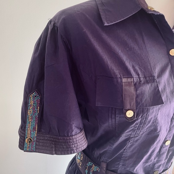 Coogi Purple Snap Front Rhinestone Embellished Belted Shirt Dress sz 1X NEW - Picture 3 of 12